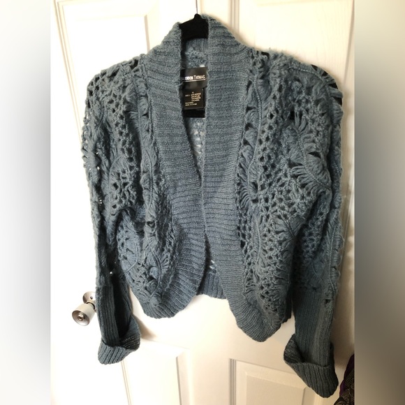 XL Blue Gray Designer Crop Knit Cardigan - Picture 2 of 8